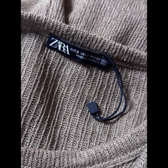 Zara Sweater Small Womens Brown Cropped Crotchet Knit Pullover Crewneck - Picture 6 of 7